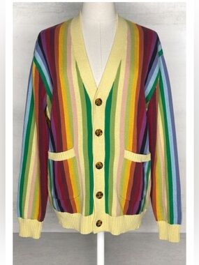 Bogey Boys Rainbow Striped Knit Cardigan Sweater - Size Medium